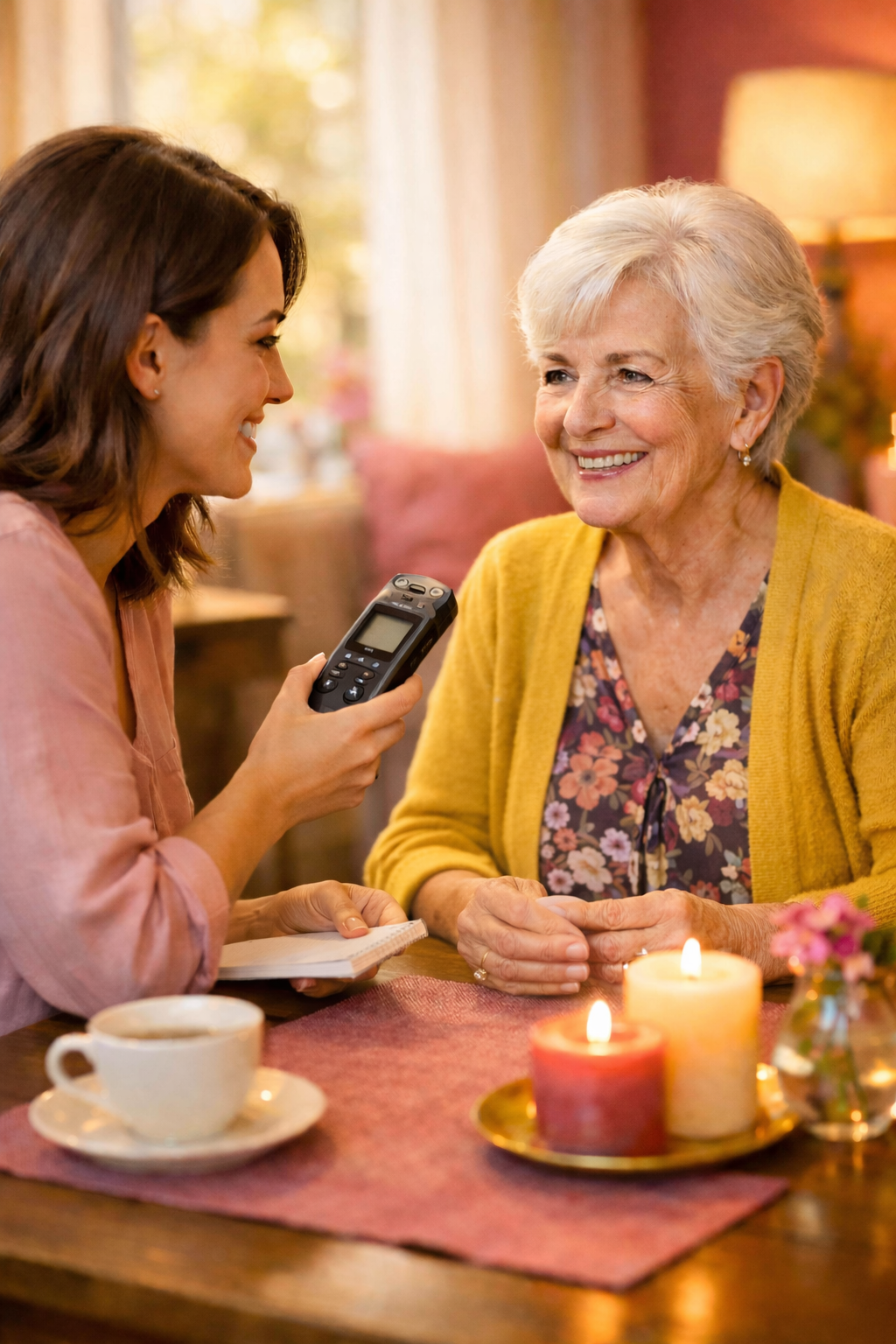 Une femme passe un agréable moment à raconter sa vie. 