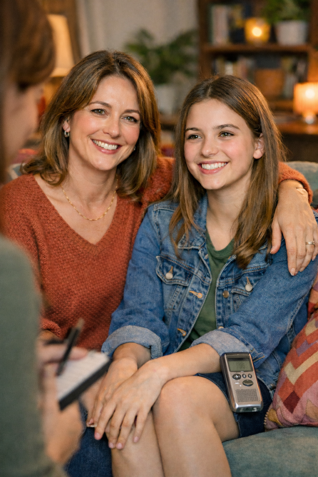 Une mère et sa fille répondent à des questions et repartent avec un livre personnalisé